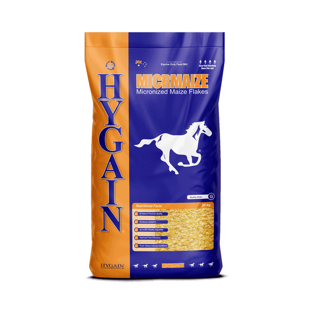 Hygain® Micrmaize® Premium quality, all natural, micronized maize for horses. Requires no soaking or cracking with the goodness sealed in.