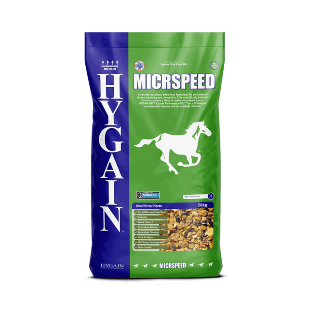 Hygain® Micrspeed® is a non-oat micronized sweet feed formulated for performance horses in training and competition.