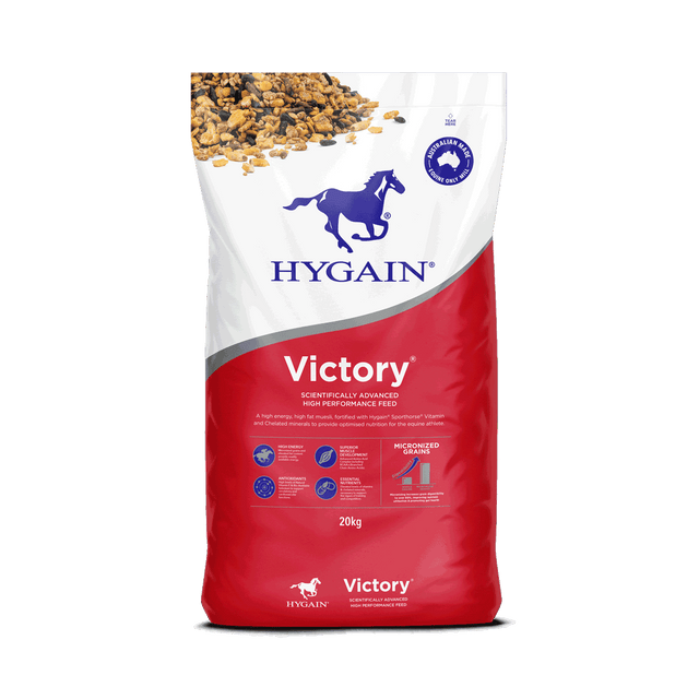 HYGAIN® VICTORY® is a high energy, high fat muesli for horses, scientifically formulated for high performance athletes.